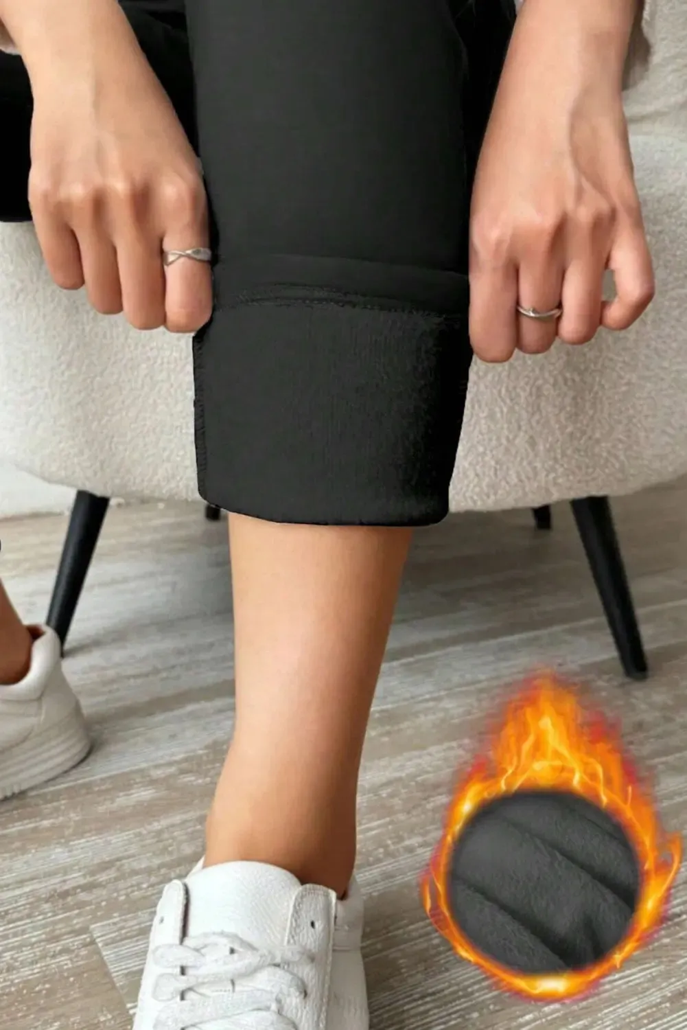 Black Thermal Lined Drawstring High Waist Leggings sold by eAura product image thumbnail 4