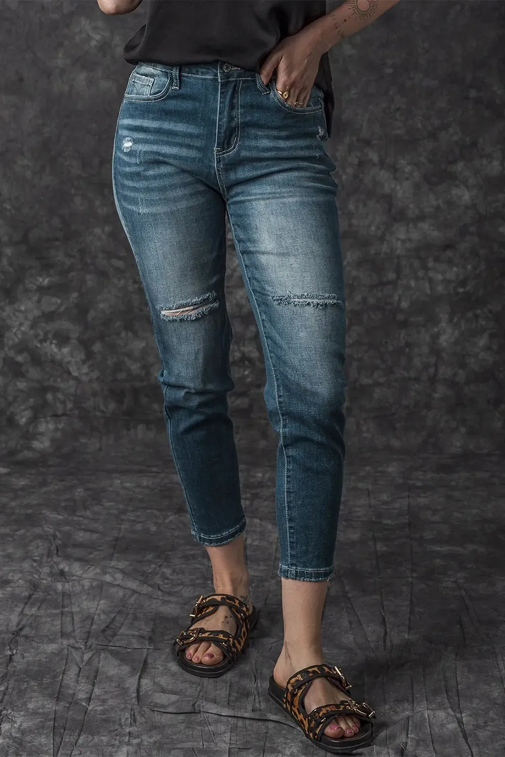 Blue Distressed Ripped Skinny Jeans sold by eAura product image thumbnail 4