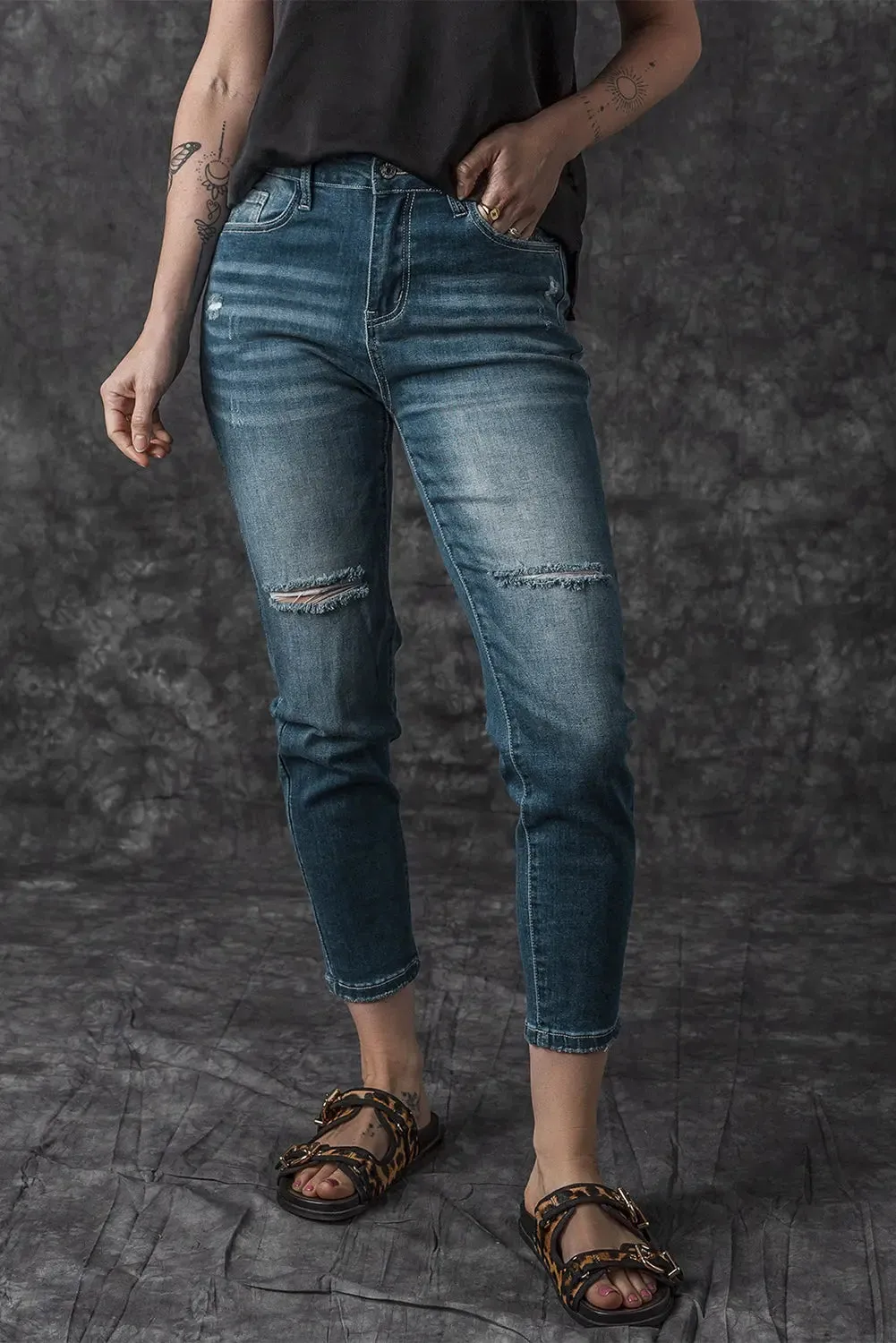 Blue Distressed Ripped Skinny Jeans sold by eAura product image thumbnail 5