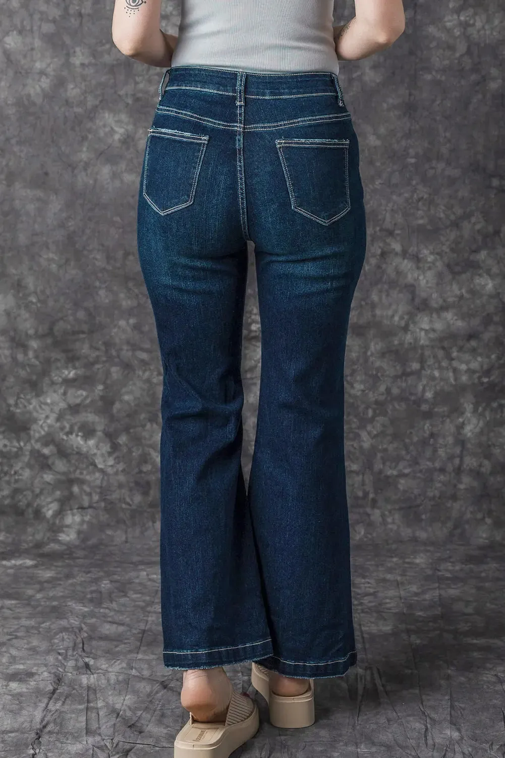 Real Teal High Rise Ripped Bell Bottom Jeans sold by eAura product image thumbnail 2