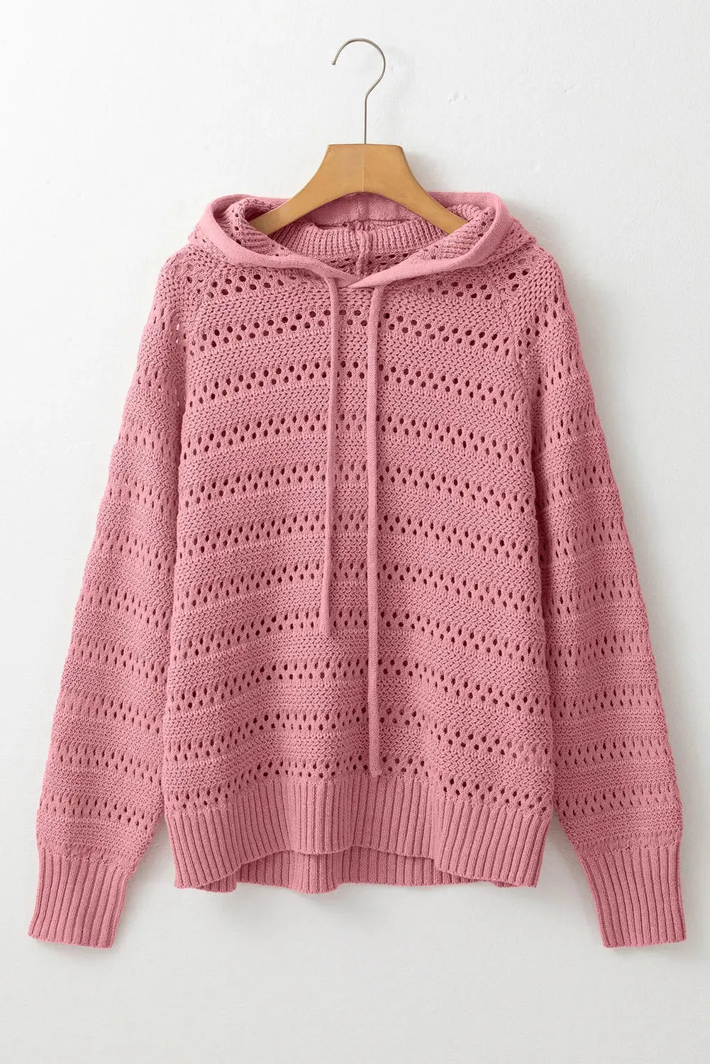 Peach Blossom Pointelle Knit Raglan Sleeve Hooded Sweater sold by eAura product image thumbnail 4