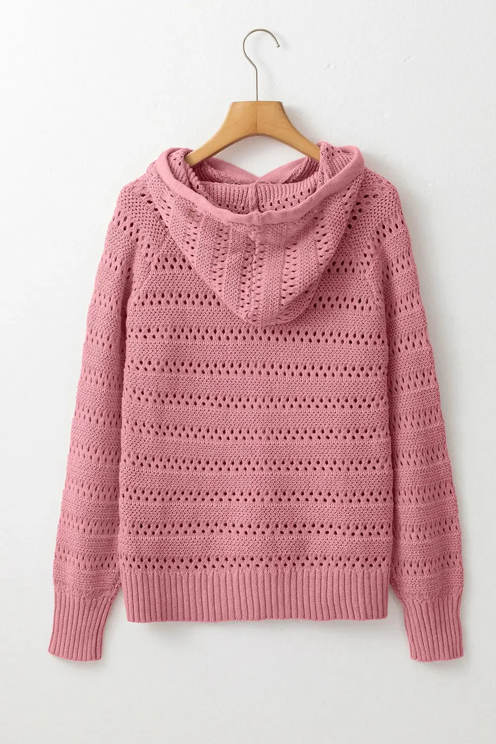 Peach Blossom Pointelle Knit Raglan Sleeve Hooded Sweater sold by eAura product image thumbnail 5