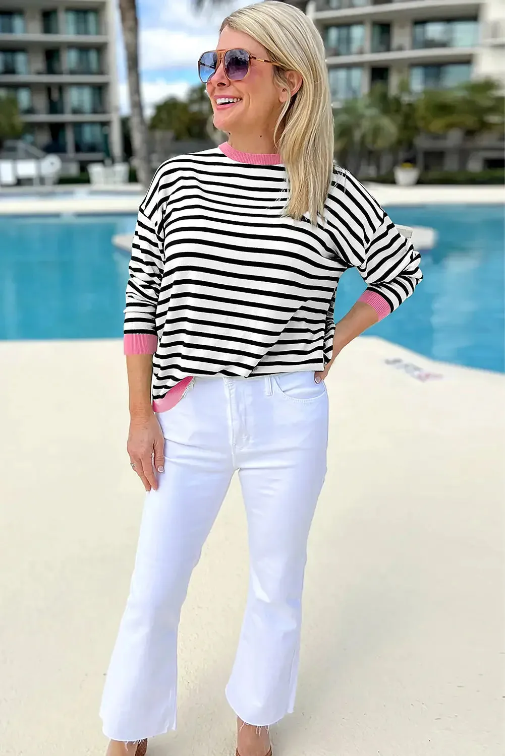 Black Striped Contrast Edge Long Sleeve Top sold by eAura product image thumbnail 3