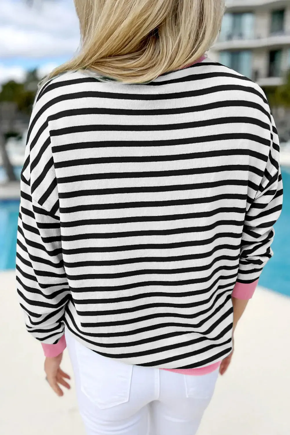 Black Striped Contrast Edge Long Sleeve Top sold by eAura product image thumbnail 2