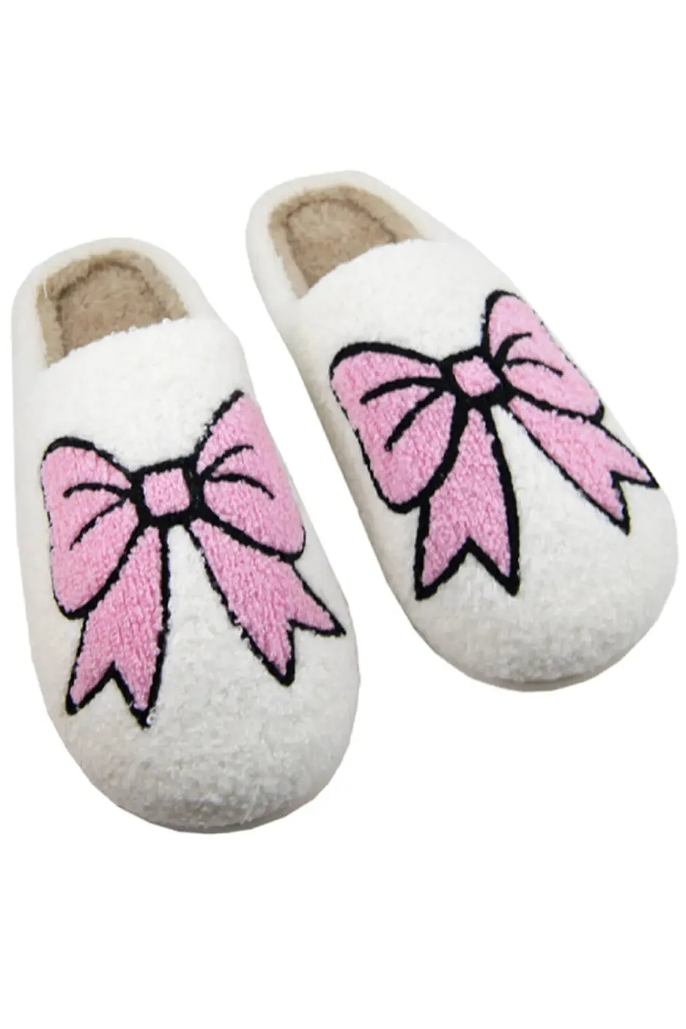 White Cute Bowknot Pattern Fuzzy Winter Home Slippers sold by eAura product image thumbnail 2