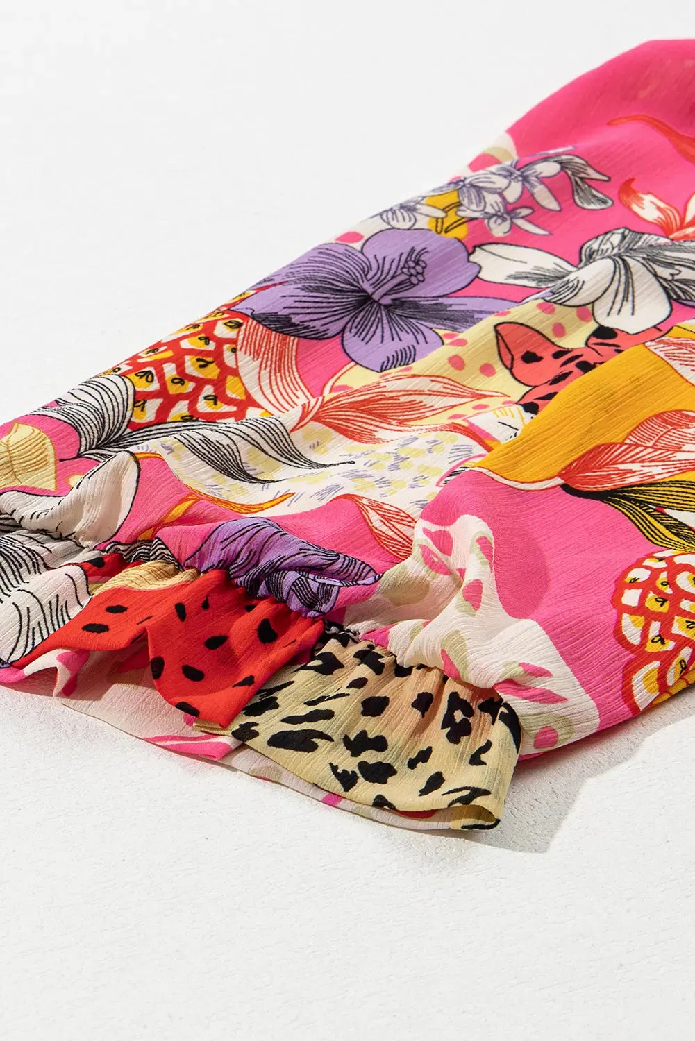 Red Abstract Floral Print Buttoned Ruffled Bubble Sleeve Shirt sold by eAura product image thumbnail 5