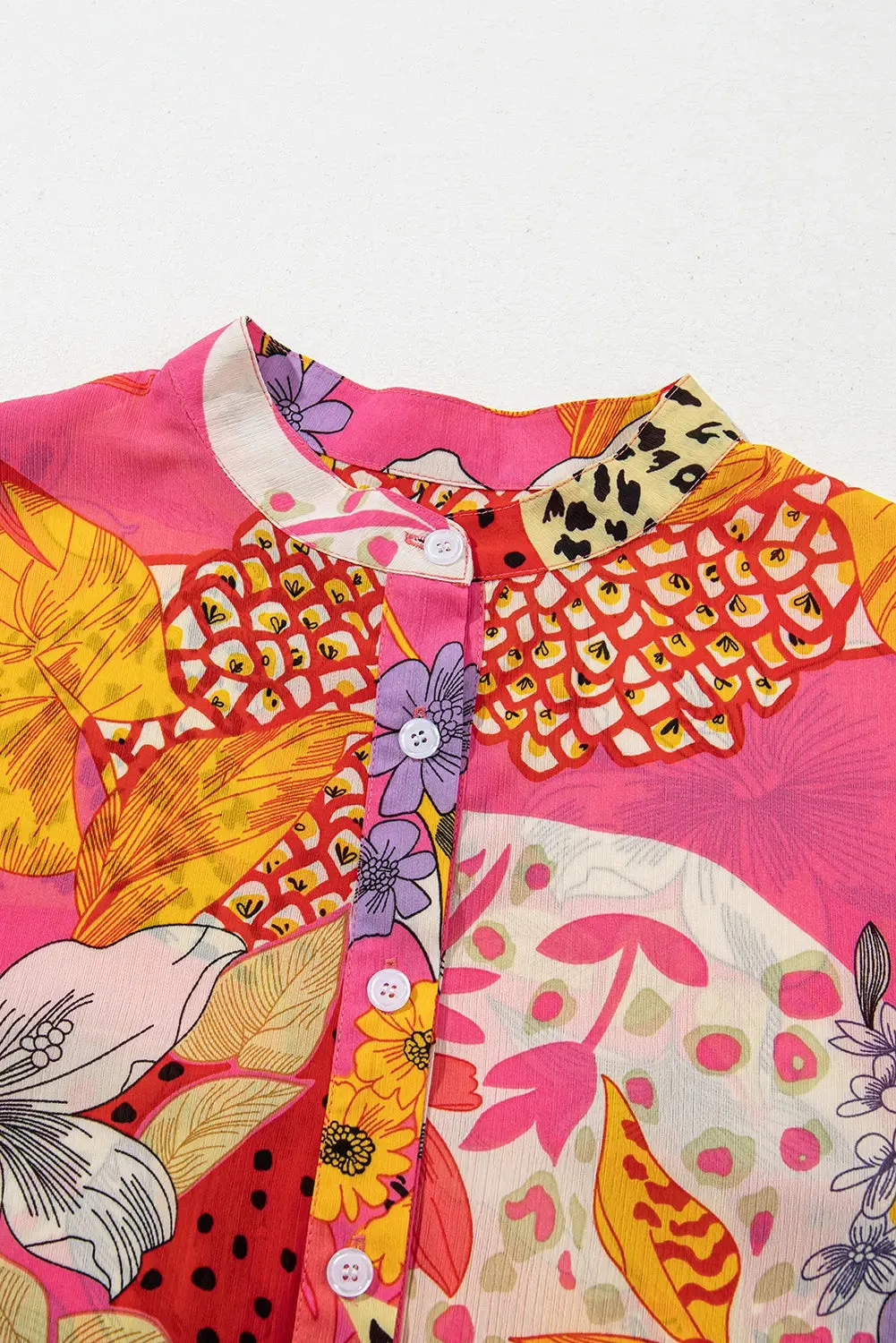 Red Abstract Floral Print Buttoned Ruffled Bubble Sleeve Shirt sold by eAura product image thumbnail 3