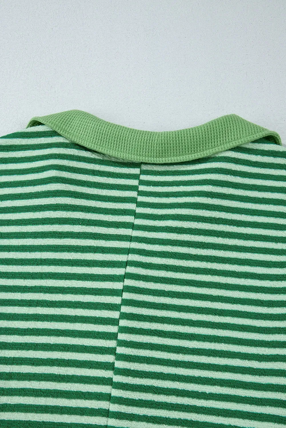Green Stripe Turn-Down V Neck Patchwork Loose Top sold by eAura product image thumbnail 3