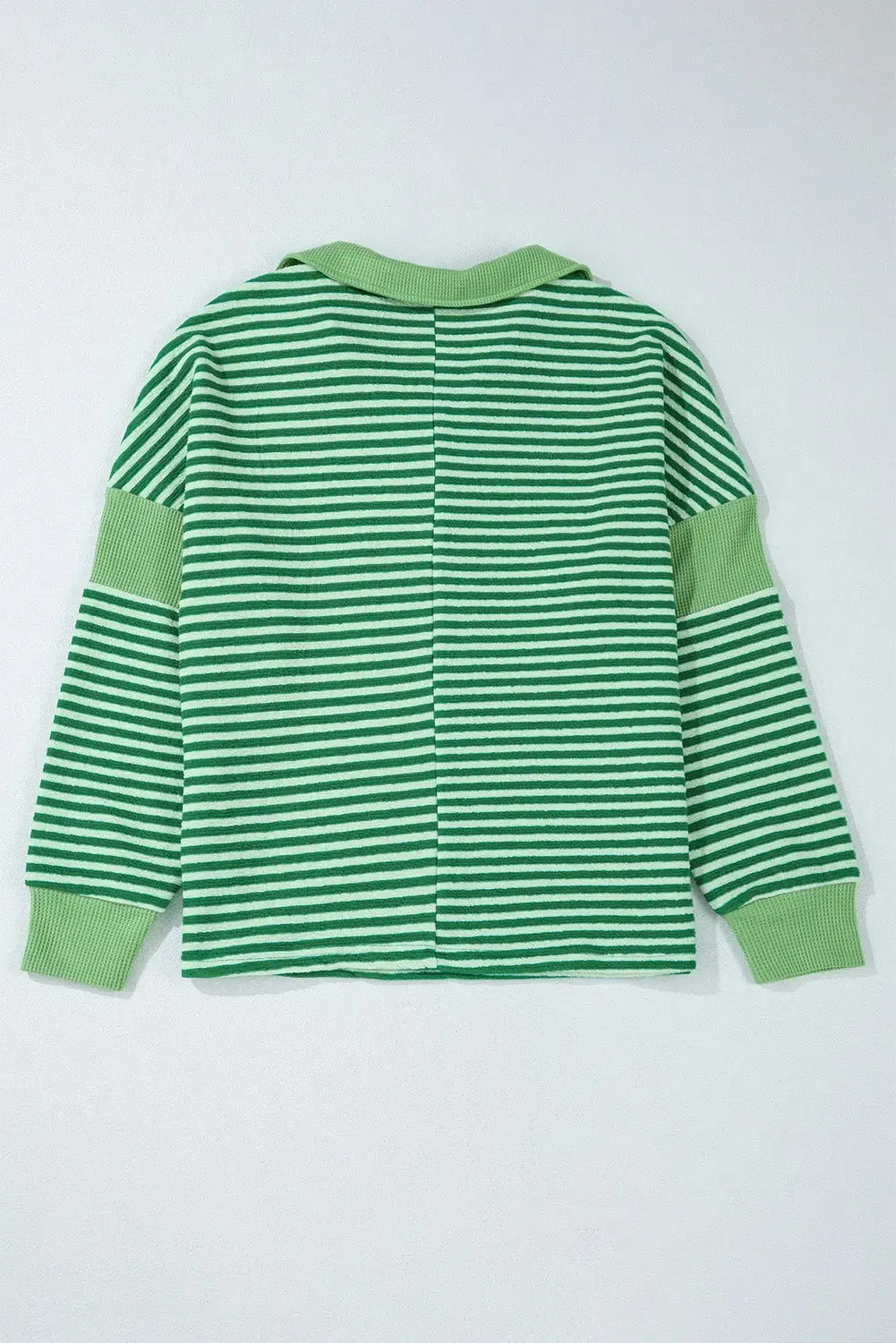 Green Stripe Turn-Down V Neck Patchwork Loose Top sold by eAura product image thumbnail 2