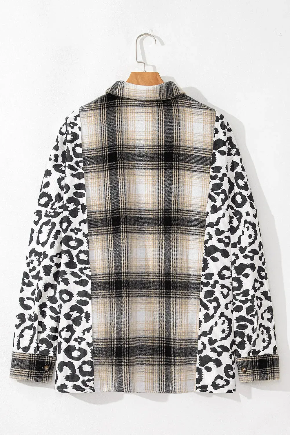 Black Plus Size Plaid Leopard Printed Patchwork Button Up Shacket sold by eAura product image thumbnail 2