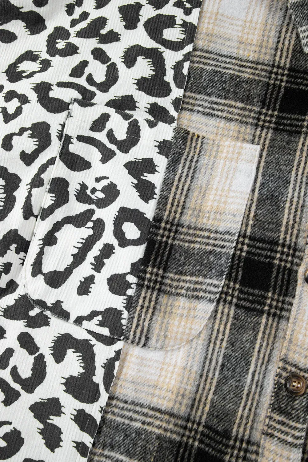 Black Plus Size Plaid Leopard Printed Patchwork Button Up Shacket sold by eAura product image thumbnail 4