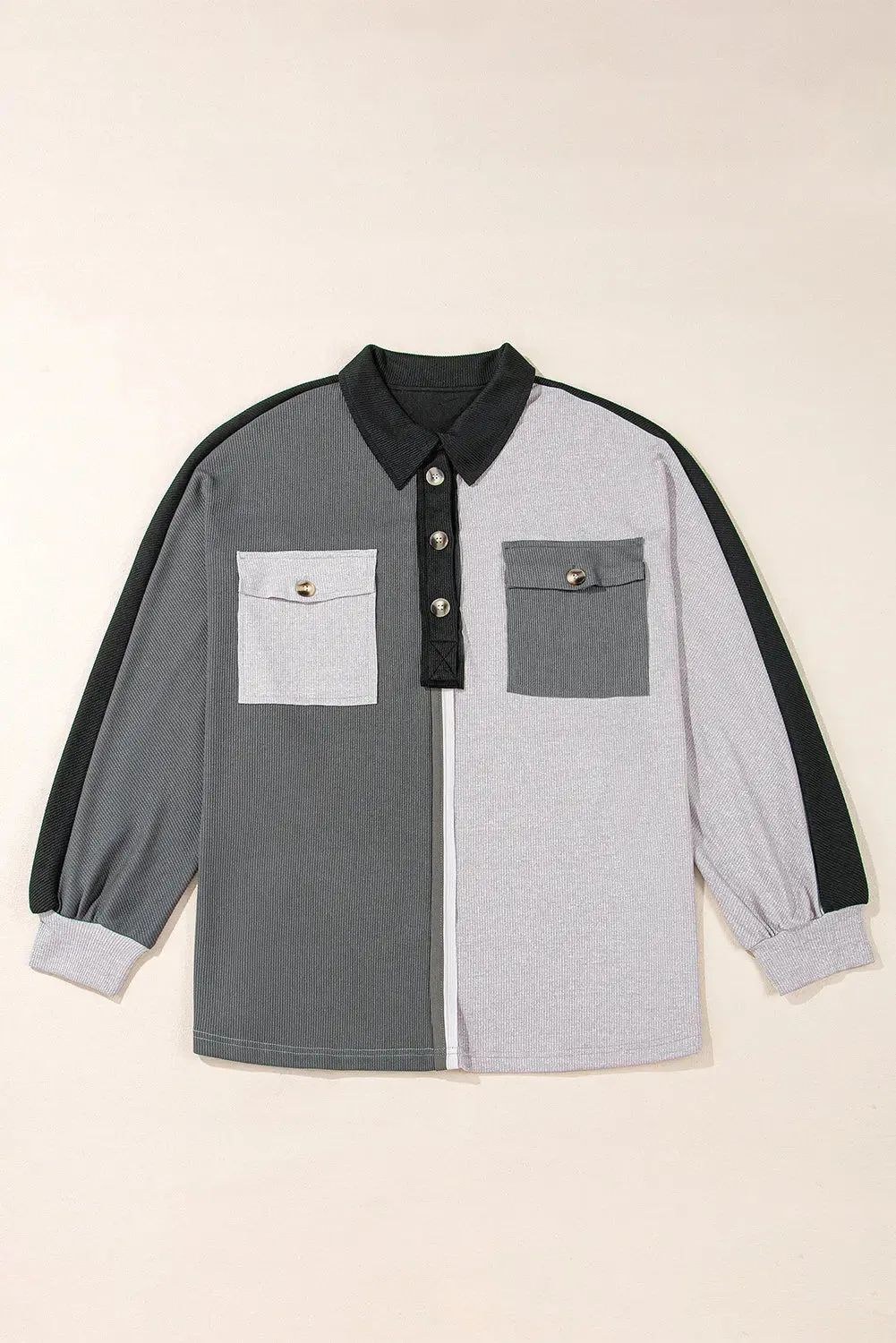 Grey Colourblock Ribbed Collared Oversized Sweatshirt sold by eAura product image thumbnail 5