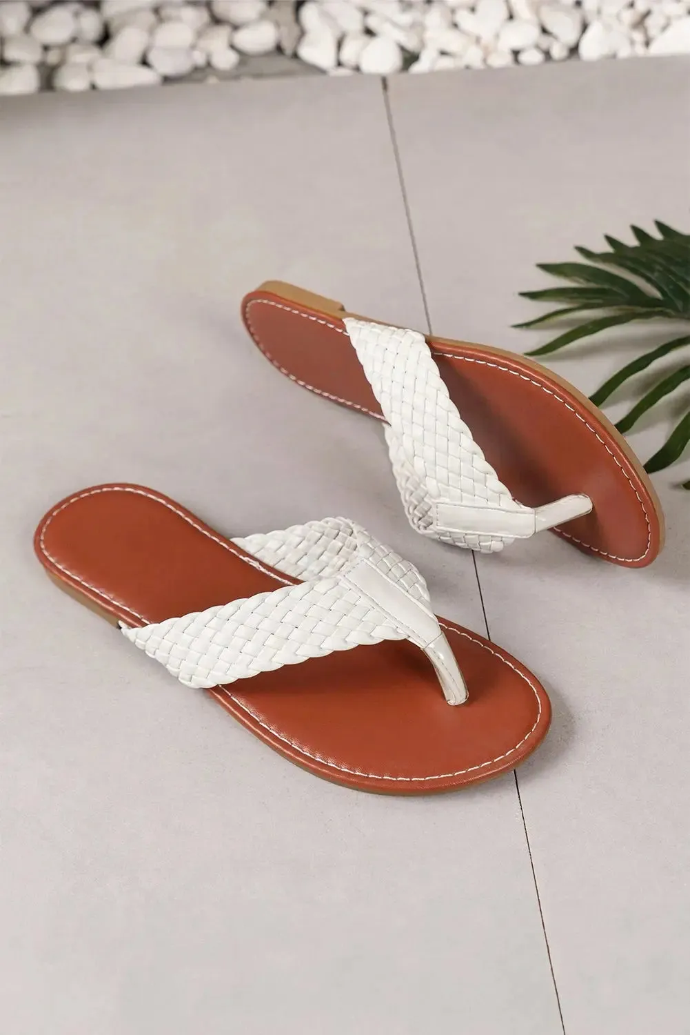 White Braided Strap PU Leather Flip Flop sold by eAura product image thumbnail 5
