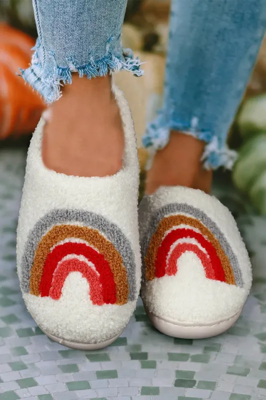 Bright White Rainbow Plush Winter Home Slippers sold by eAura