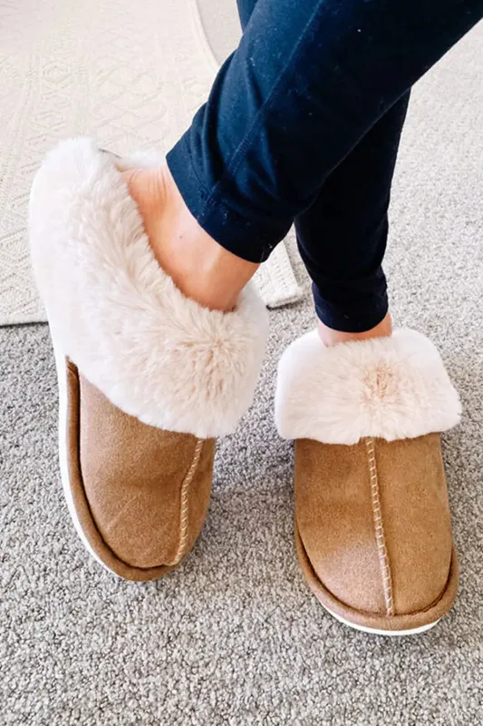 Camel Plush Suede Winter Home Slippers sold by eAura