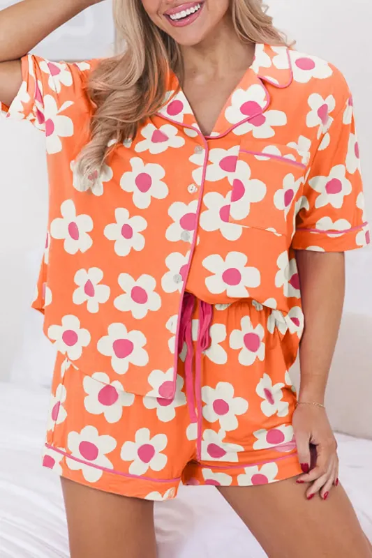 Flower Print Short Sleeve Shirt Pyjamas Set sold by eAura