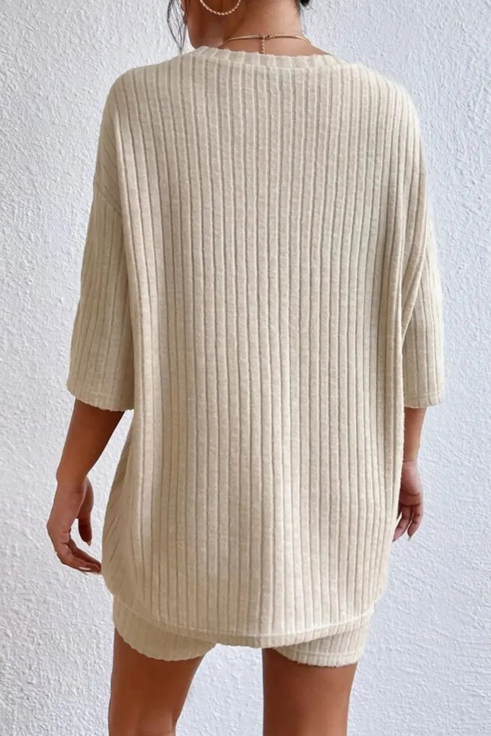 Pink Plain Ribbed Loose Fit Two Piece Lounge Set sold by eAura product image thumbnail 2