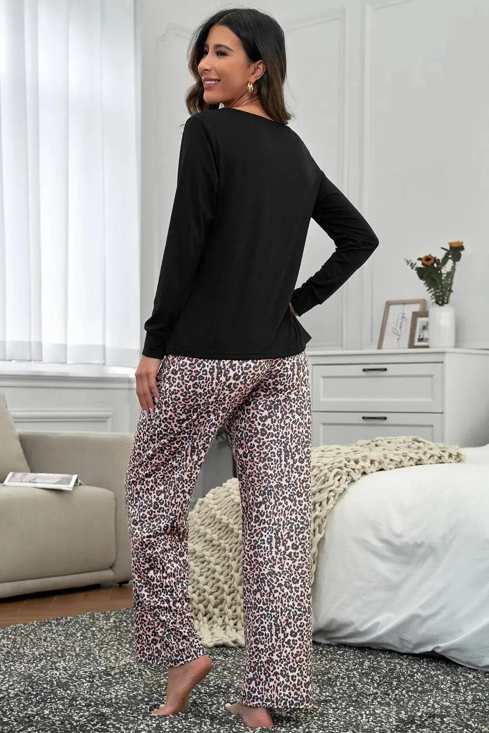 Long Sleeve Top and Leopard Print Pants Lounge Set sold by eAura product image thumbnail 2