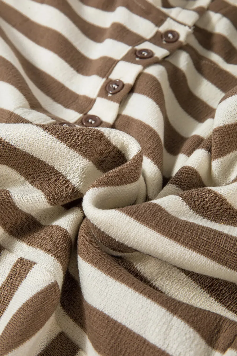 Brown Stripe Quarter Buttons Drop Sleeve Plus Size Hoodie sold by eAura product image thumbnail 5