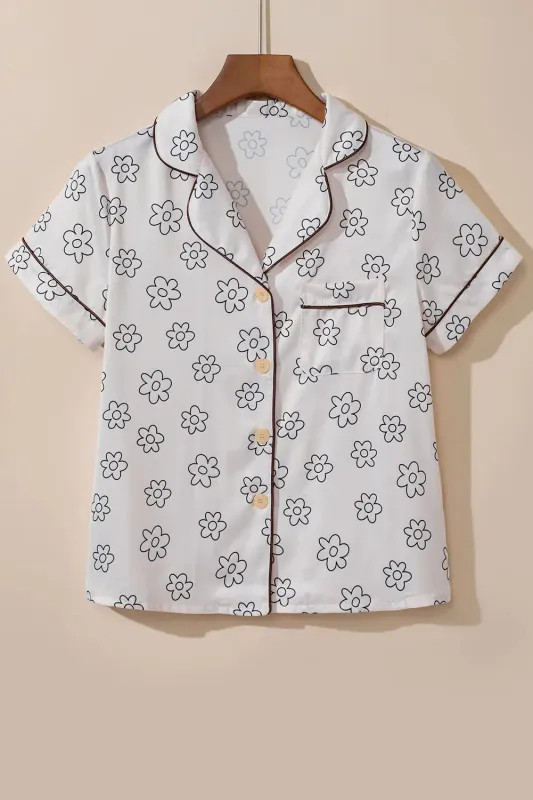 Beige Floret Printed Pyjama Shorts Set sold by eAura