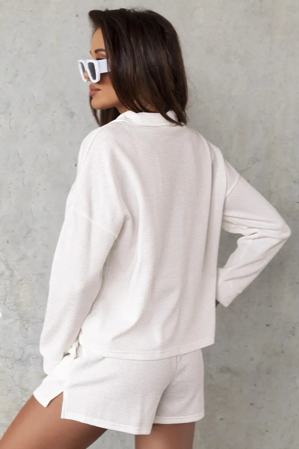 Ribbed Zipper Sweatshirt and High Waist Shorts Set sold by eAura product image thumbnail 2