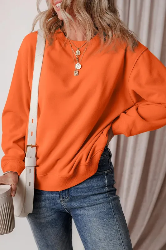Russet Orange Solid Fleece Lined Drop Shoulder Terry Sweatshirt sold by eAura
