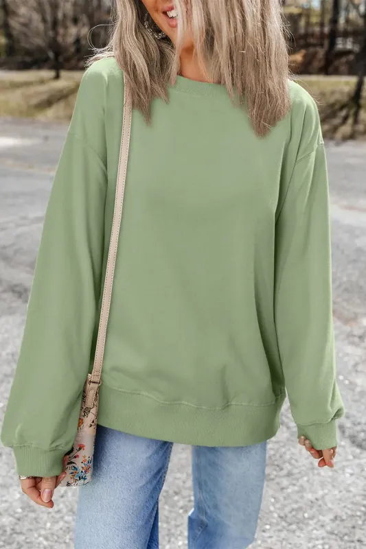 Smoke Green Plain Drop Shoulder Crewneck Pullover Sweatshirt sold by eAura