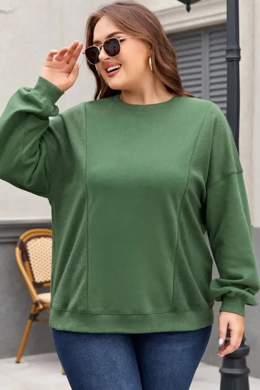 Blackish Green Loose Patchwork Crewneck Plus Size Sweatshirt sold by eAura