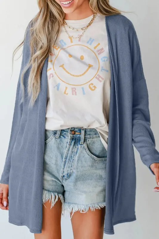 Ashleigh Blue Solid Color Rib Knit Open Front Tunic Cardigan sold by eAura