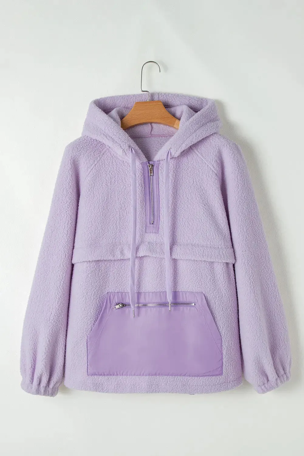 Lavendula Zipped Patch Pocket Fuzzy Drawstring Hoodie sold by eAura product image thumbnail 4