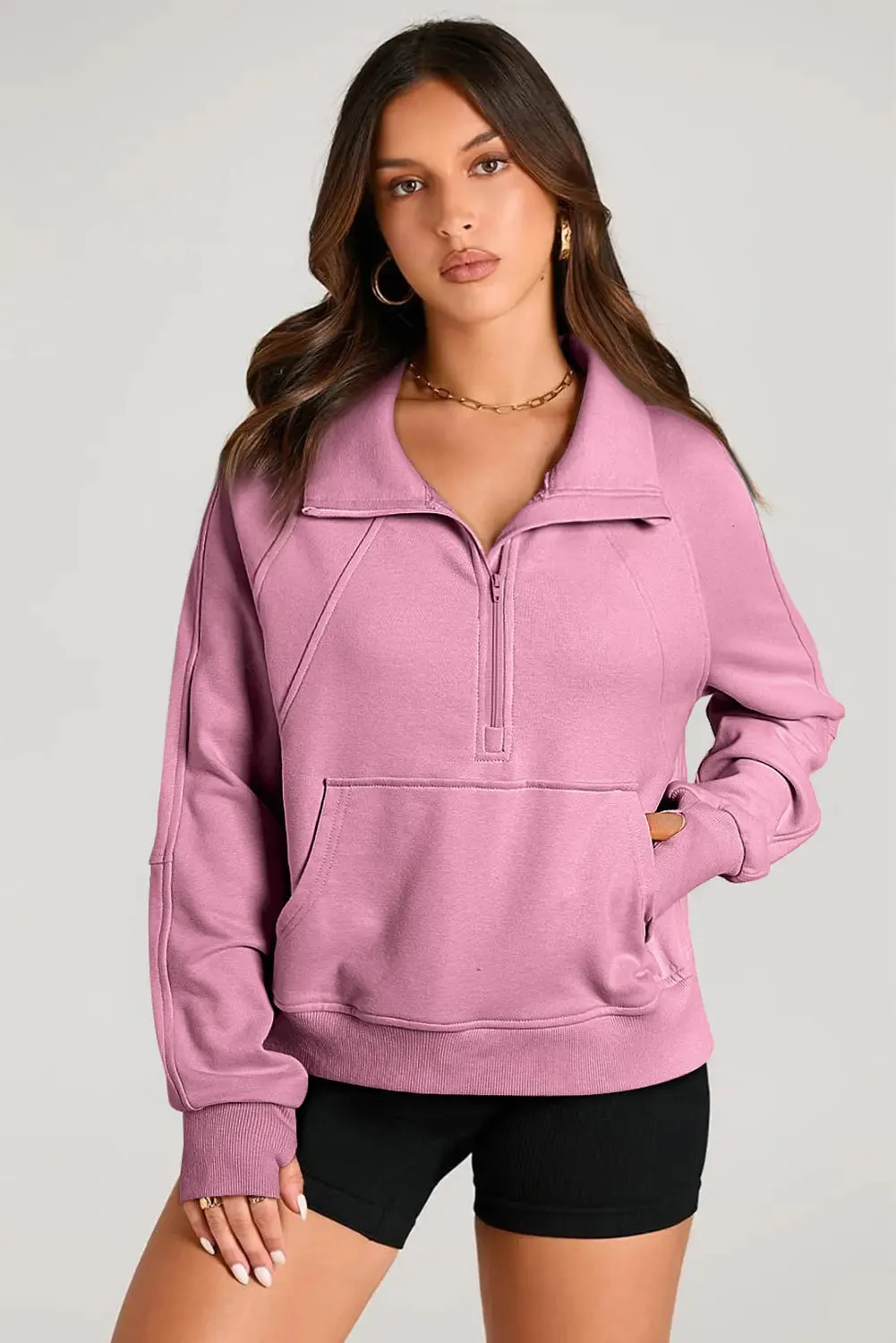 Valerian Quarter Zip Stand Neck Kangaroo Pocket Sweatshirt sold by eAura product image thumbnail 3