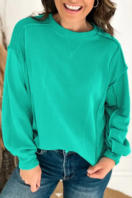 Mint Green Splicing Round Neck Pullover Sweatshirt sold by eAura