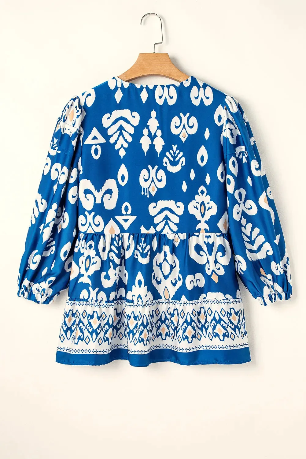 Blue Tribal Geometric Print 3/4 Sleeve Flowy Fit Blouse sold by eAura product image thumbnail 5
