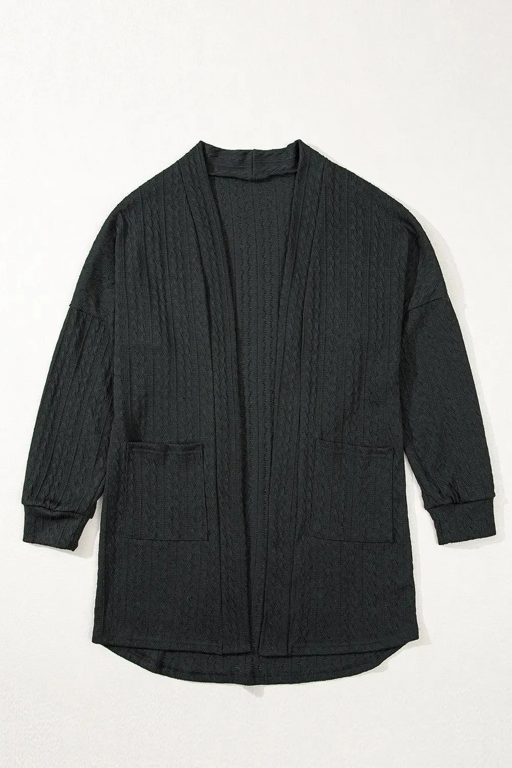 Black Textured Knit Side Pockets Open Front Cardigan sold by eAura product image thumbnail 4