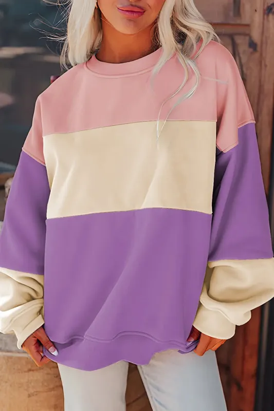 Meadow Mauve Colorblock Patchwork Drop Shoulder Sweatshirt sold by eAura