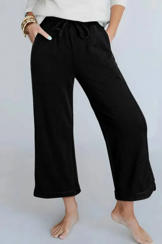 Black Mineral Wash Exposed Seam Wide Leg Pants sold by eAura