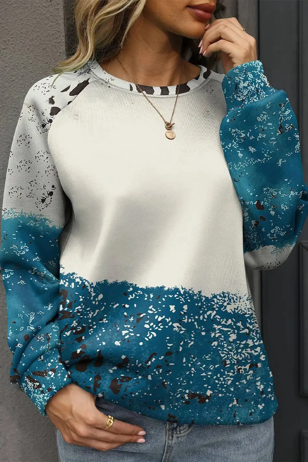 Blue Tie Dye Cow Color Block Pullover Sweatshirt sold by eAura product image thumbnail 4