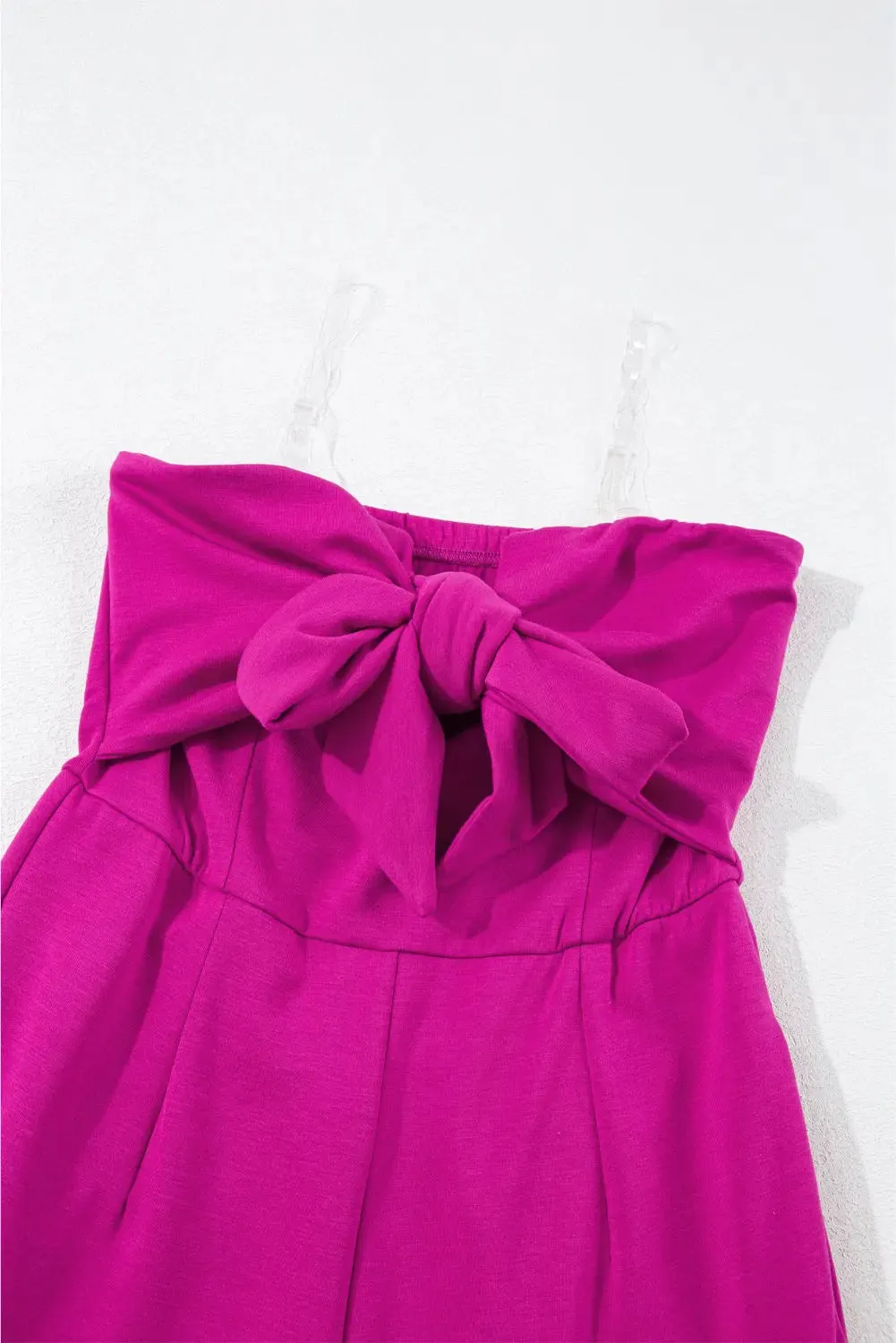 Bright Pink Bowknot Strapless Wide Leg Jumpsuit sold by eAura product image thumbnail 5