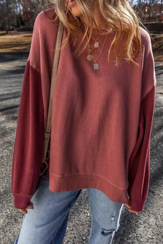 Mineral Red Two Tone Patchwork Drop Shoulder Pullover Sweatshirt sold by eAura