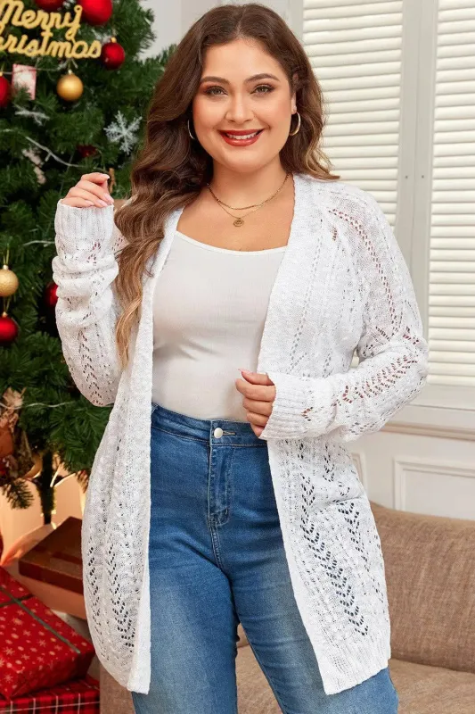 White Plus Size Eyelet Knit Open Front Cardigan sold by eAura