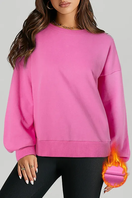 Bonbon Solid Fleece Lined Drop Shoulder High Low Sweatshirt sold by eAura
