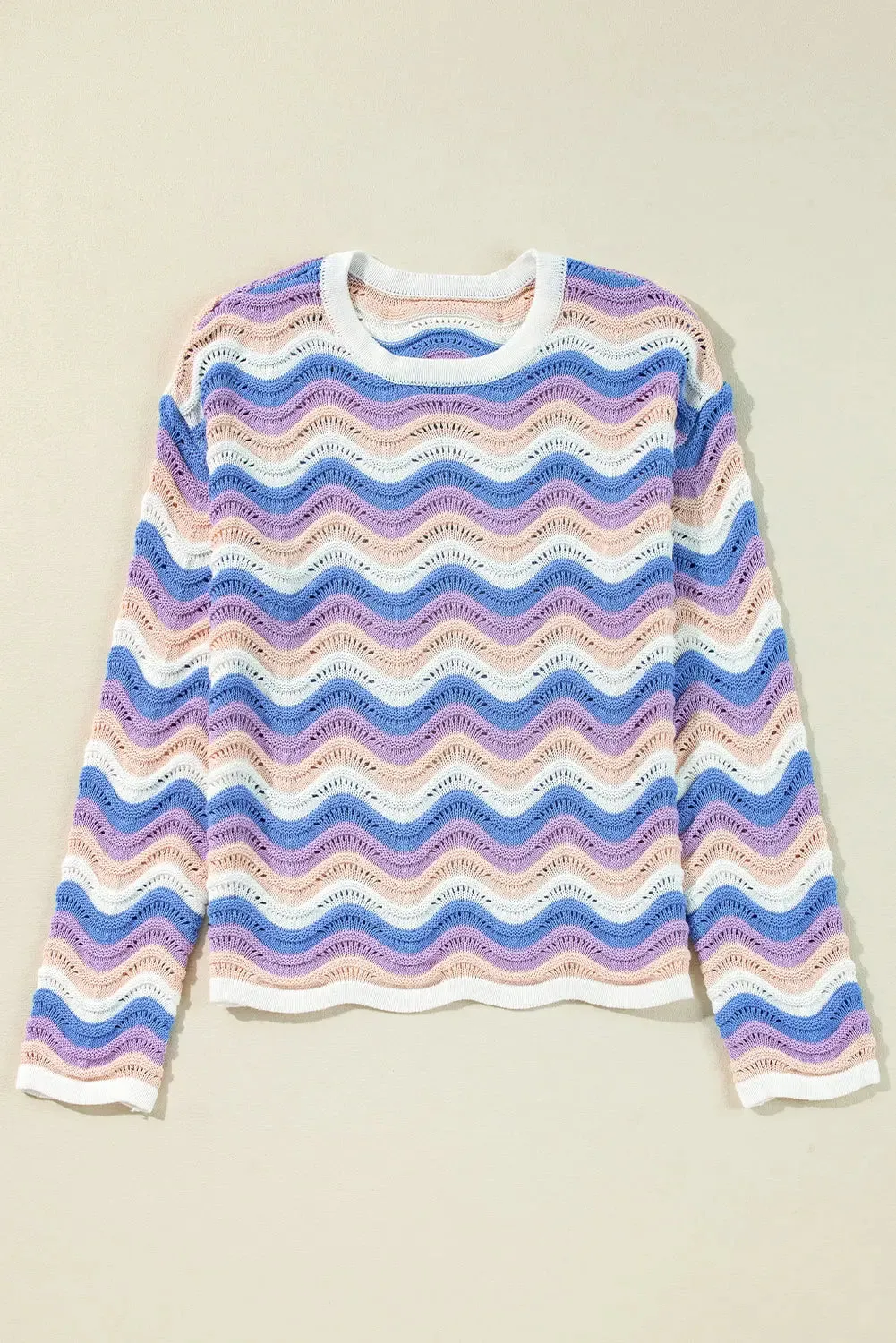 Purple Stripe Wavy Pointelle Knit Drop Shoulder Sweater sold by eAura product image thumbnail 5