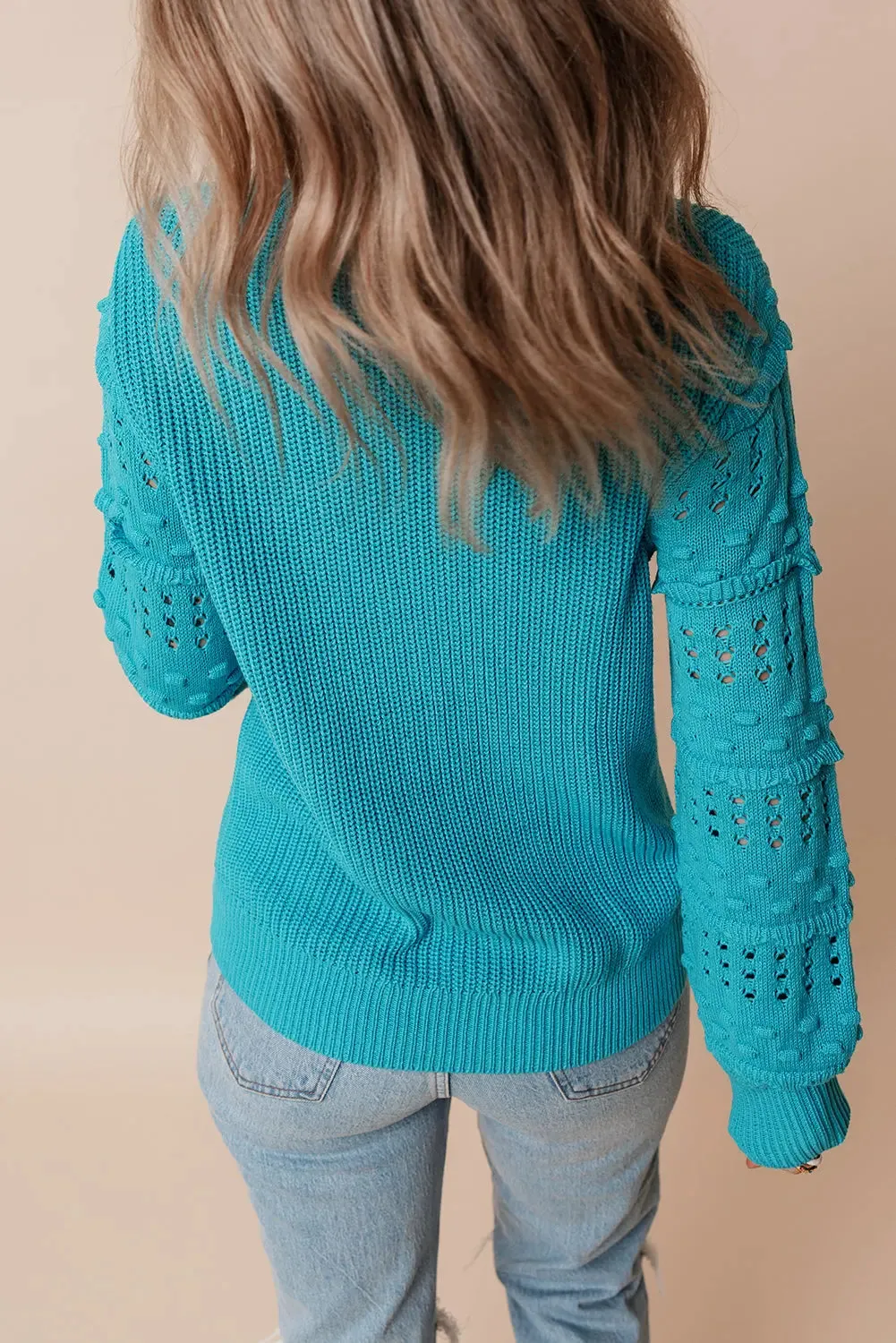 Turquoise Ruffled Eyelet Bubble Sleeve Sweater sold by eAura product image thumbnail 2