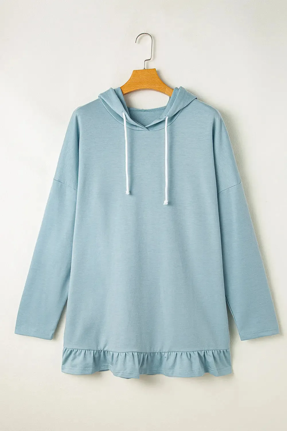 Iceland Blue Solid Ruffled Hem Loose Fit Tunic Hoodie sold by eAura product image thumbnail 5