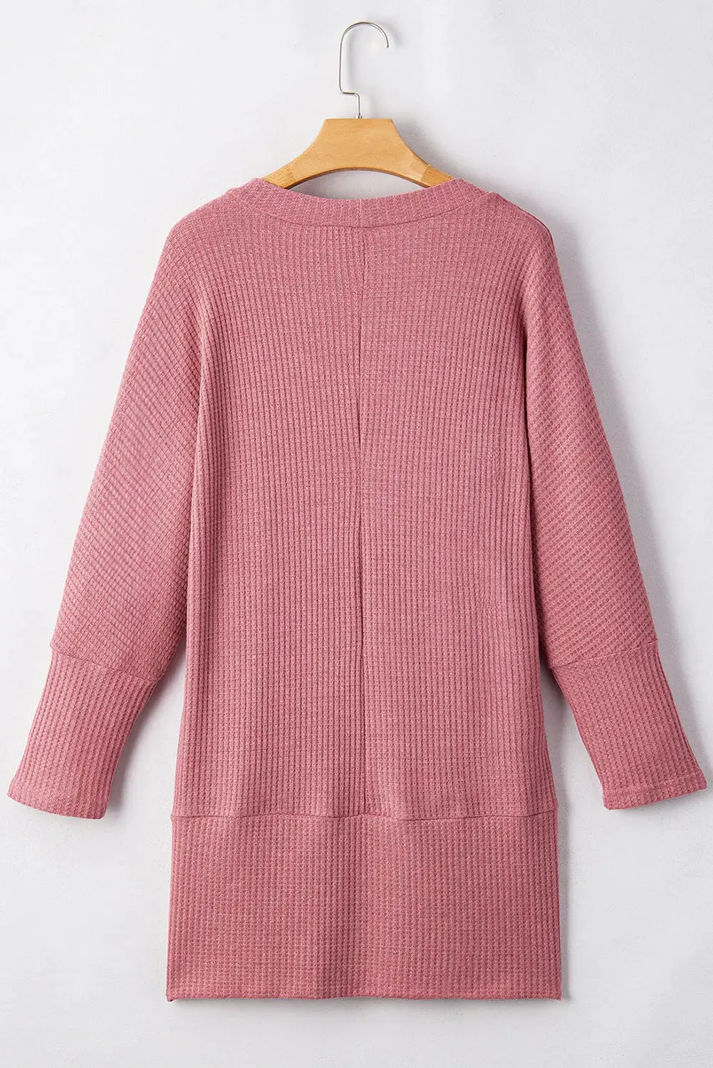 Mineral Red Solid Color Waffle Knit Cardigan with Pocket sold by eAura product image thumbnail 2