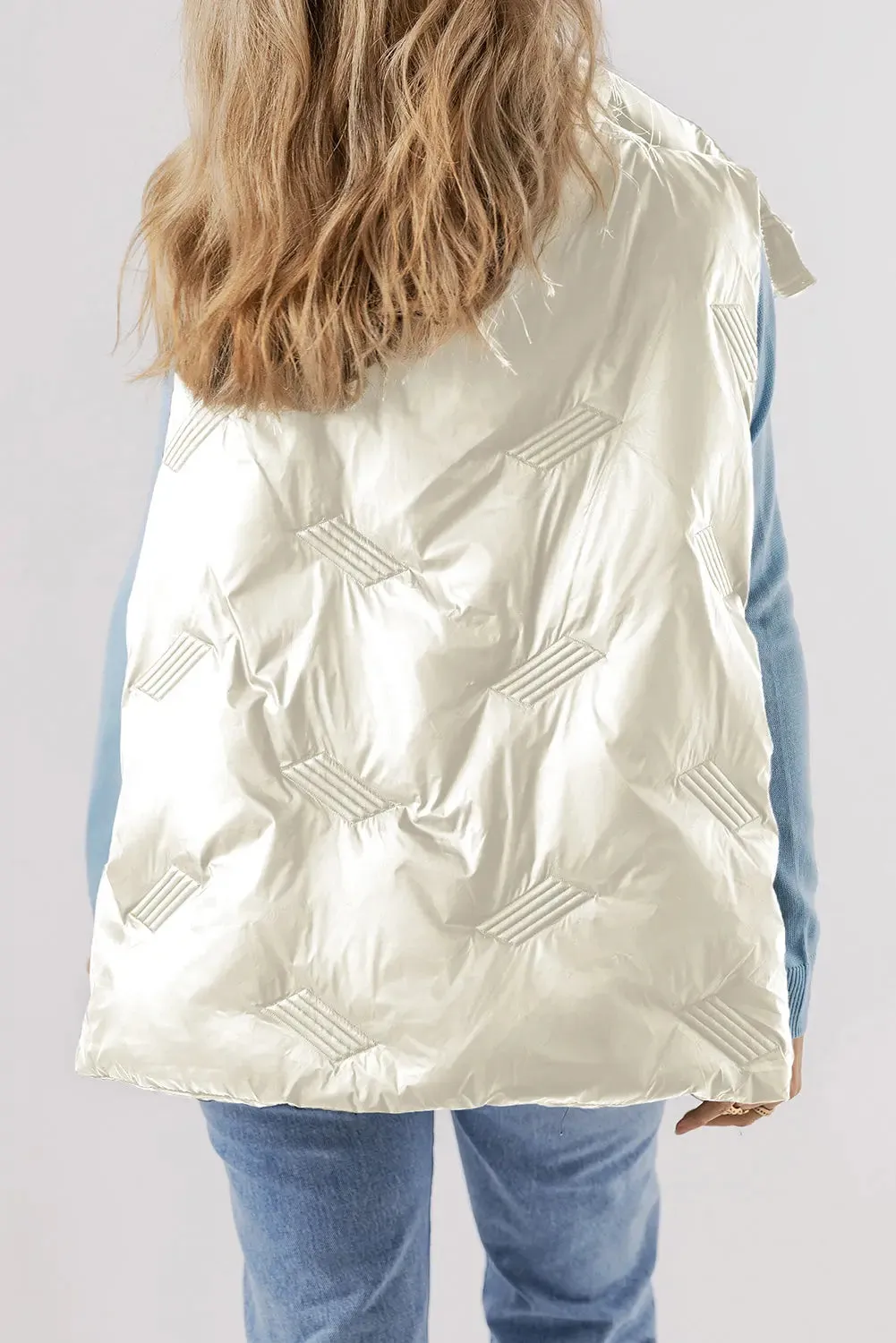 White Quilted High Neck Zip Up Jacket Vest sold by eAura product image thumbnail 2