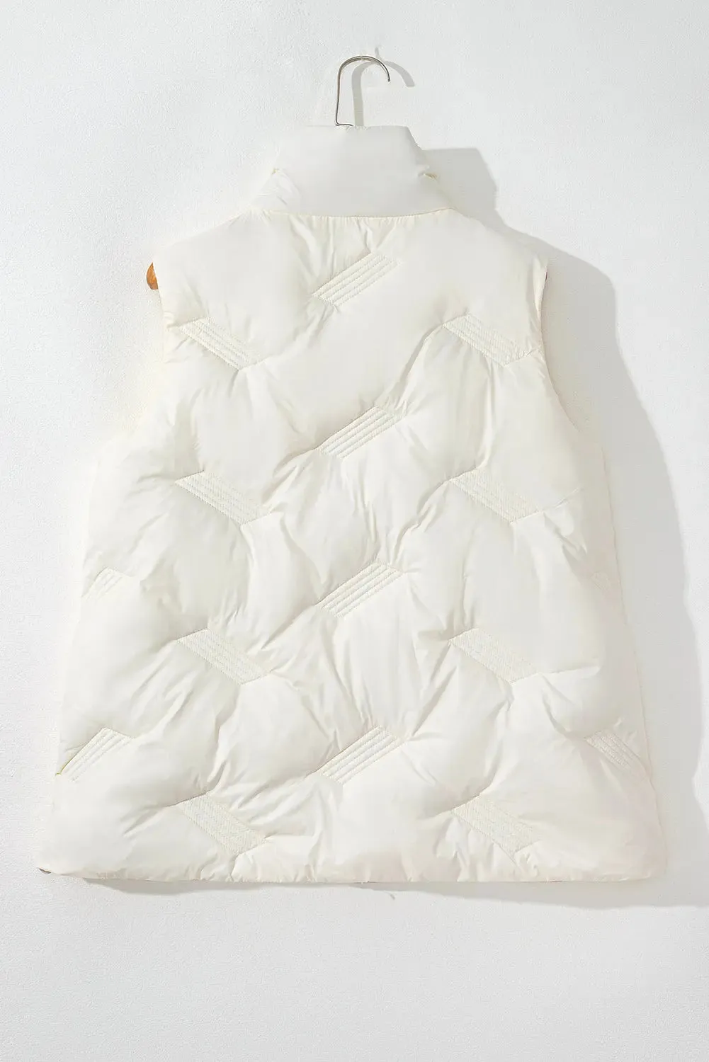 White Quilted High Neck Zip Up Jacket Vest sold by eAura product image thumbnail 5