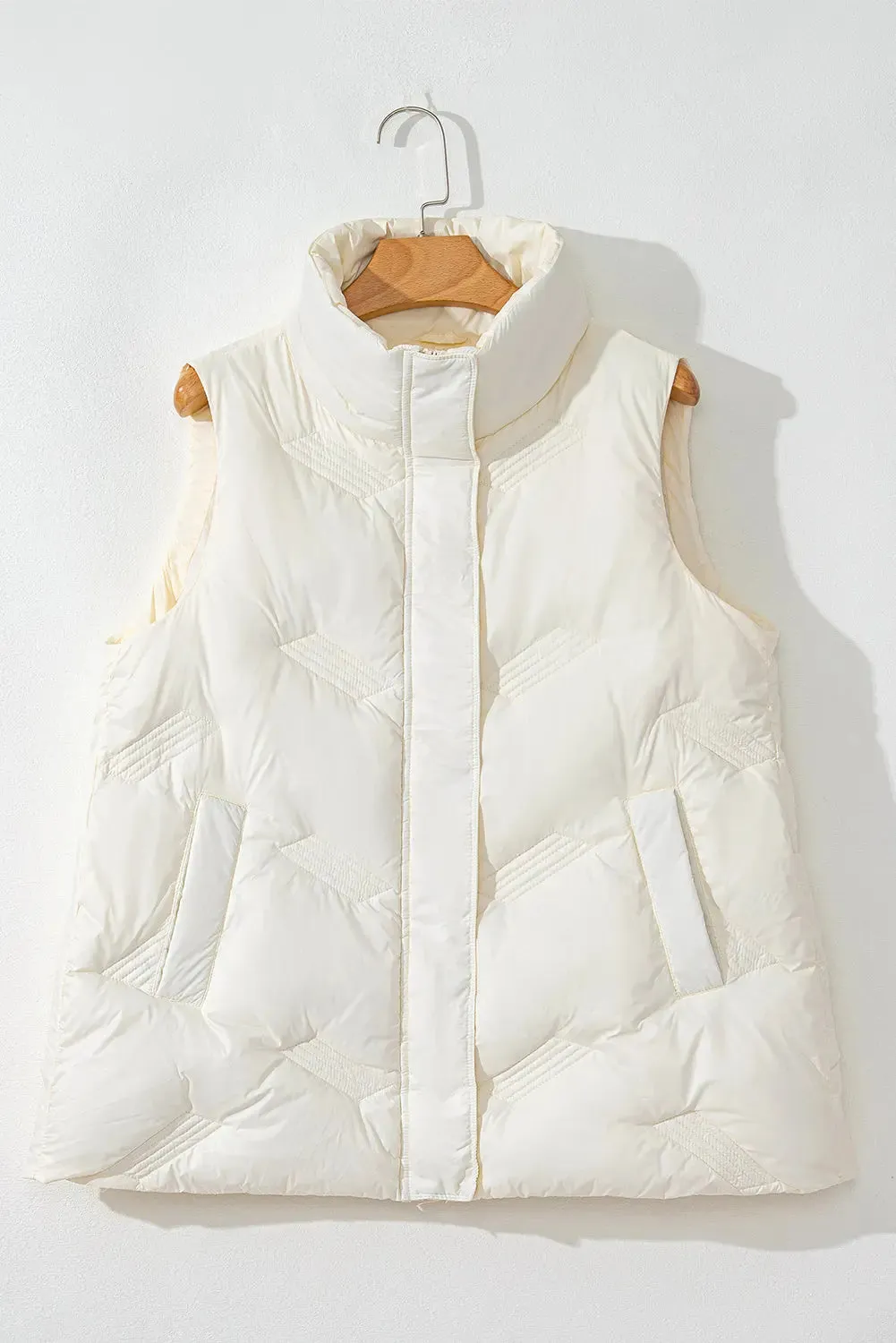 White Quilted High Neck Zip Up Jacket Vest sold by eAura product image thumbnail 4