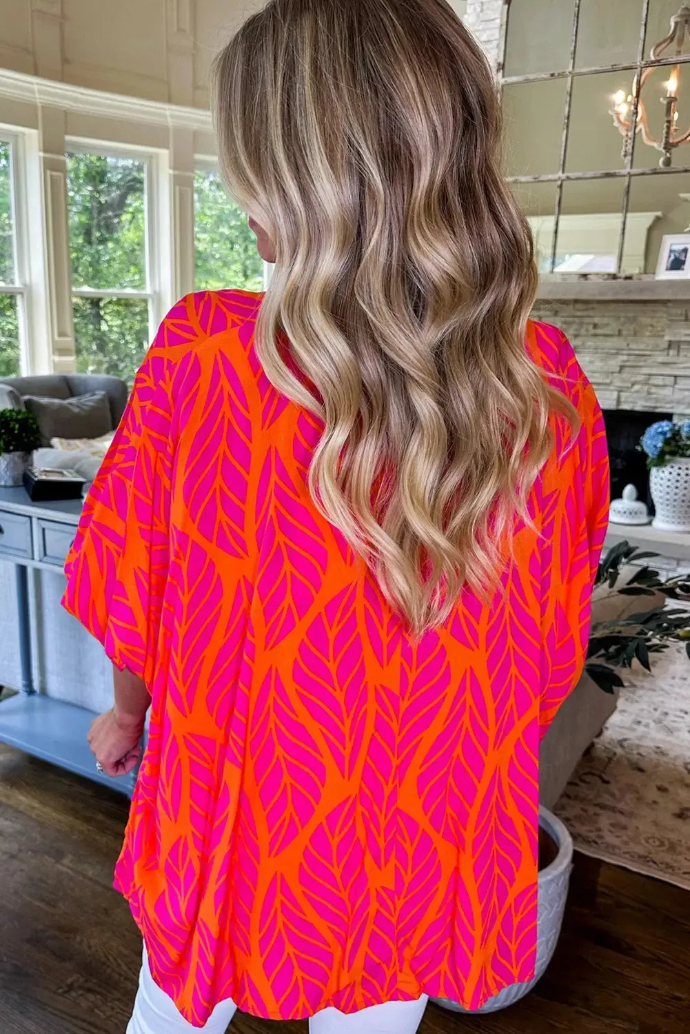 Rose Tropical Leaf Print Smocked Puff Sleeve Blouse sold by eAura product image thumbnail 2