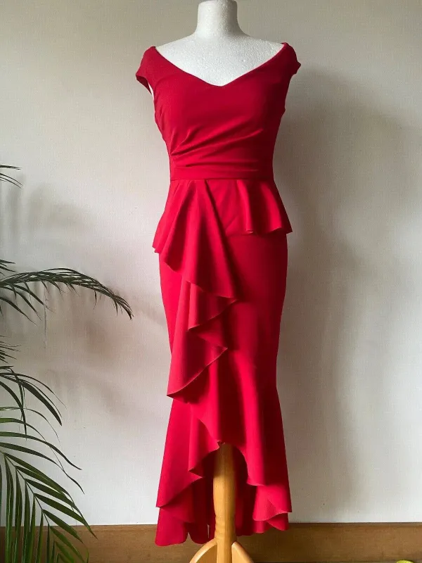 City Goddess OFF THE SHOULDER Mermaid Mixi Length Size 8 Red sold by eAura